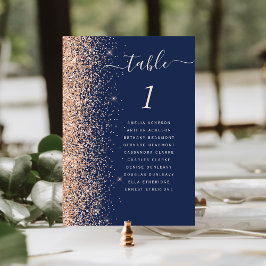 Numeração De Mesa Casamento Azul Naval Brilho Moderno Pêssego