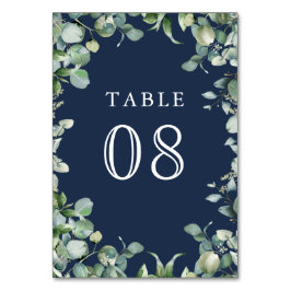 Numeração De Mesa Casamento Azul Naval com Eucalipto Moderno