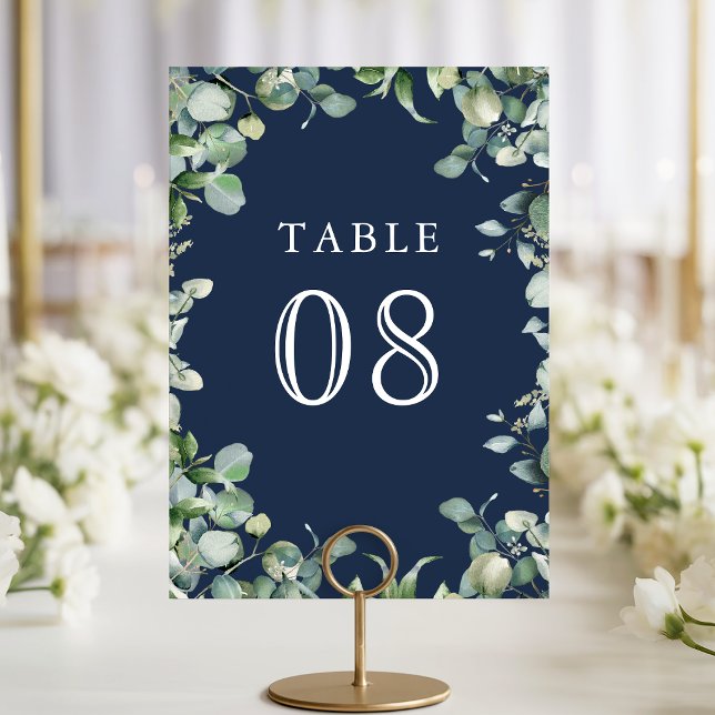 Numeração De Mesa Casamento Azul Naval com Eucalipto Moderno (Criador carregado)