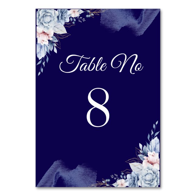 Numeração De Mesa Casamento azul naval elegante (Frente)