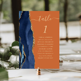 Numeração De Mesa Casamento Azul Naval Laranja Queimado Ágata Dourad