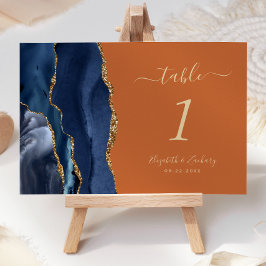Numeração De Mesa Casamento Azul Naval Laranja Queimado Ágata Dourad