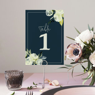Numeração De Mesa Casamento Azul-Noite Floral Encantado