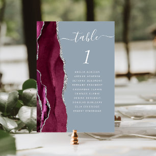 Numeração De Mesa Casamento Azul Poeira de Ágata Prata Borgonha