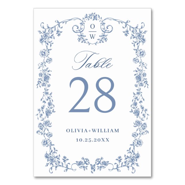 Numeração De Mesa Casamento Azul Poeirento Floral Graça Ornata Victo (Frente)