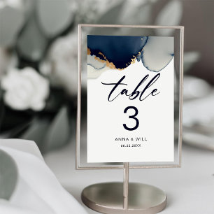Numeração De Mesa Casamento Azul Praia com Marinho de Script Náutico