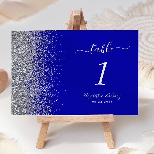 Numeração De Mesa Casamento Azul Real Moderno com Borda de Brilho Pr (Criador carregado)