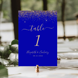 Numeração De Mesa Casamento Azul Real Moderno com Brilho Dourado na