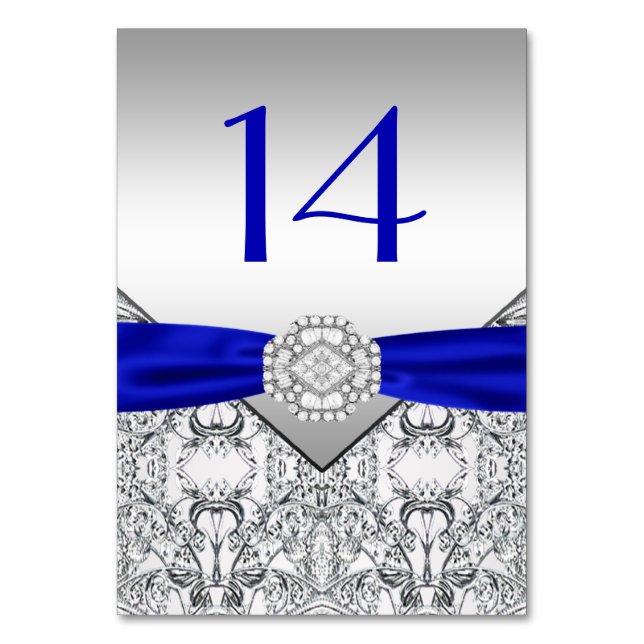 Numeração De Mesa Casamento Azul Real Prateado Elegante (Frente)