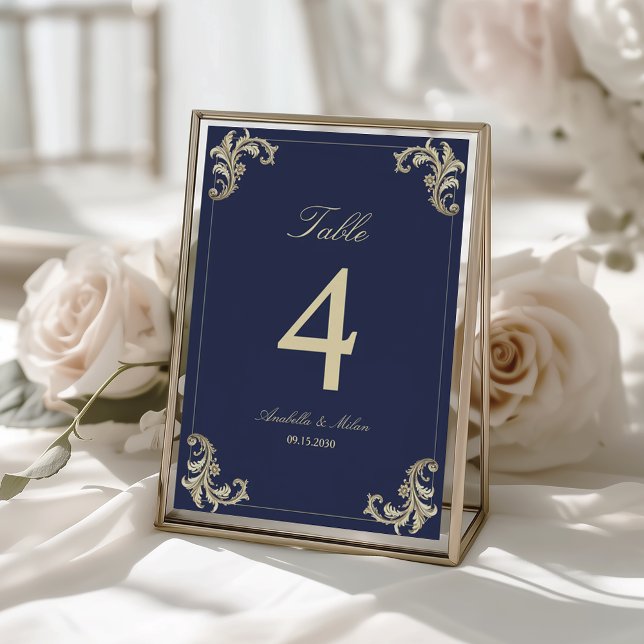 Numeração De Mesa Casamento Barroco em Azul Marinho e Dourado (Criador carregado)