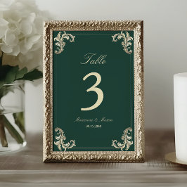 Numeração De Mesa Casamento Barroco em Ouro e Verde Esmeralda