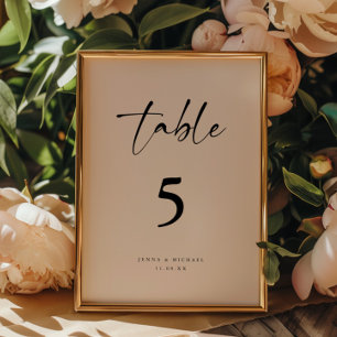 Numeração De Mesa Casamento Bege com Letra Moderna Minimalista