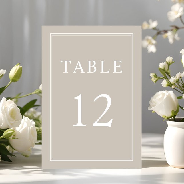 Numeração De Mesa Casamento Beige Taupe Formal Elegante Moderno (Modern Elegant Formal Taupe Beige Wedding Table Number)