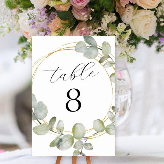 Numeração De Mesa Casamento Boho Aquarela Eucalipto & Dourado (Criador carregado)