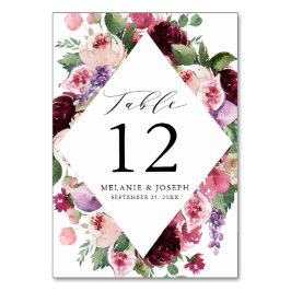 Numeração De Mesa Casamento Boho Burgundy & Blush Floral e Frutas