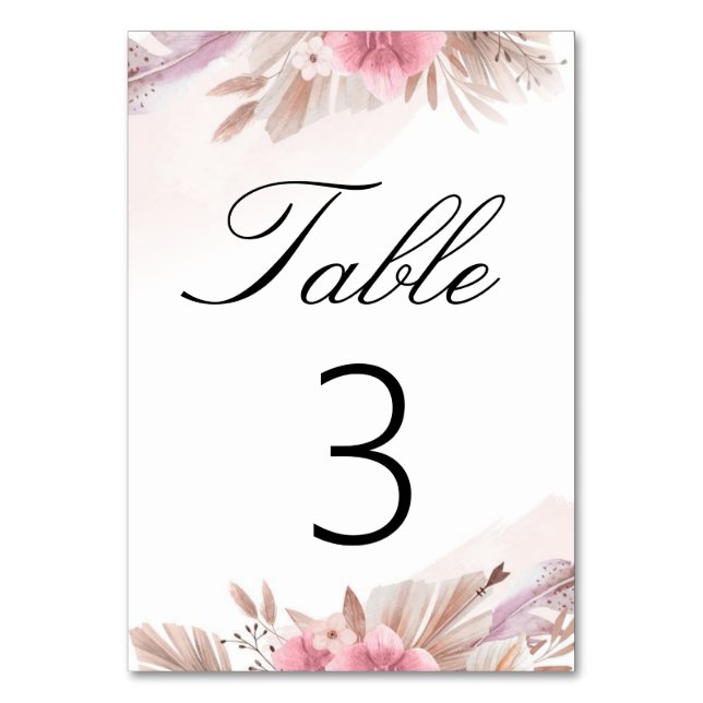 Numeração De Mesa Casamento Boho Chic Romântico com Rosa e Champanhe (Frente)
