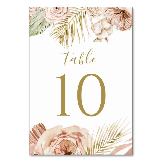 Numeração De Mesa Casamento Boho Floral, Palmeira e Pampas (Frente)