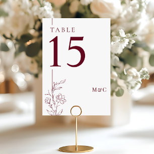 Numeração De Mesa Casamento Boho Moderno Floral Burgundy e Branco