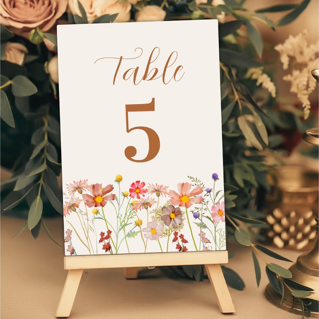 Numeração De Mesa Casamento Boho Rústico Floral de Outono (Elegant Boho rustic floral fall wedding table number beige Cream terracotta burnt orange watercolor)