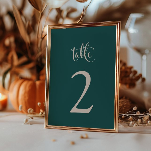 Numeração De Mesa Casamento Boho Simples Elegante Teal Taupe Outono (Simple Elegant Teal Taupe Fall Boho Wedding Table Number by Painted Paperie
)