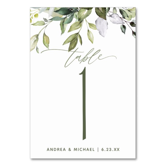 Numeração De Mesa Casamento Botânico Aquarela Verde Natureza (Frente)