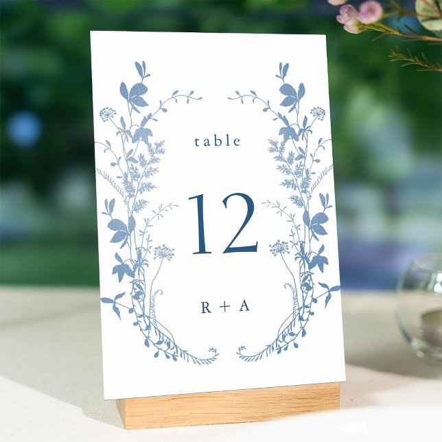 Numeração De Mesa Casamento Botânico Azul Francês Elegante (Criador carregado)