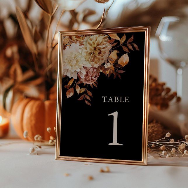 Numeração De Mesa Casamento Botânico de Queda Negra Moderna (Modern Black Fall Botanical Wedding Table Number
)