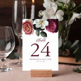Numeração De Mesa Casamento Botânico de Rosas Florais Burgundy Blush
