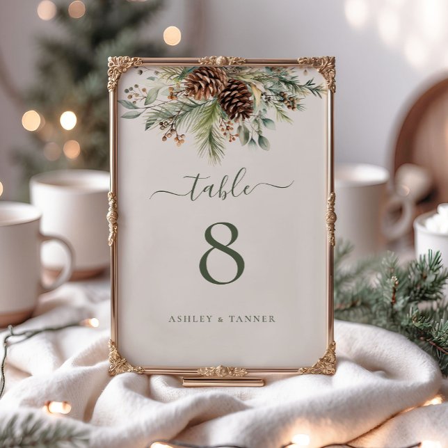 Numeração De Mesa Casamento Botânico de Verde de Pinheiro de Inverno (Criador carregado)