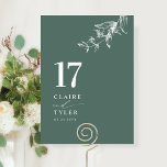 Numeração De Mesa Casamento Botânico Elegante e Mínimo Verde<br><div class="desc">Guie seus convidados para a mesa deles com este elegante cartão verde da mesa de casamento. Na moda e design simples com nomes para o lado, juntamente com o "e" na caligrafia moderna manuscrita. Delicado detalhe de canto botânico verde desenhado à mão. Por favor, faça um pedido individual para o...</div>