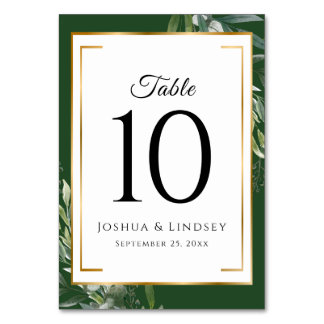 Numeração De Mesa Casamento Botânico Elegante em Dourado e Verde