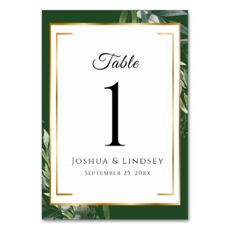 Numeração De Mesa Casamento Botânico Elegante em Dourado e Verde