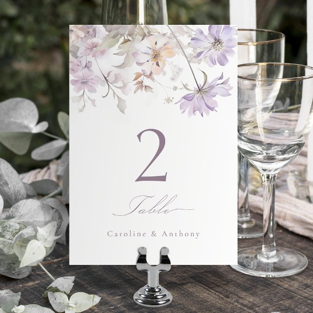 Numeração De Mesa Casamento Botânico Floral Boho Elegante Roxo (Purple Elegant Botanical Floral Boho Wedding Table Number)