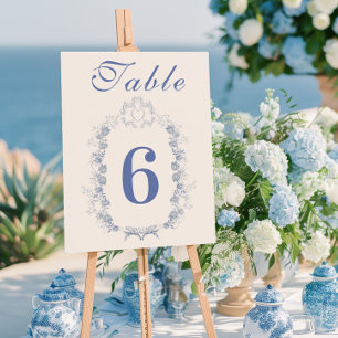 Numeração De Mesa Casamento Botânico Floral de Chinoiserie Azul
