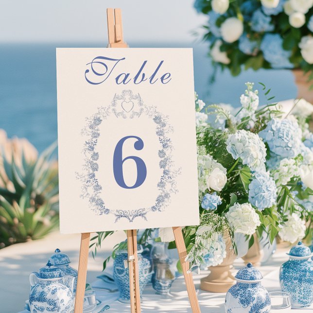 Numeração De Mesa Casamento Botânico Floral de Chinoiserie Azul (Criador carregado)