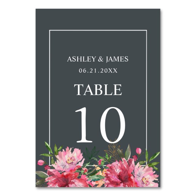 Numeração De Mesa Casamento Botânico Floral Pink Peony (Frente)