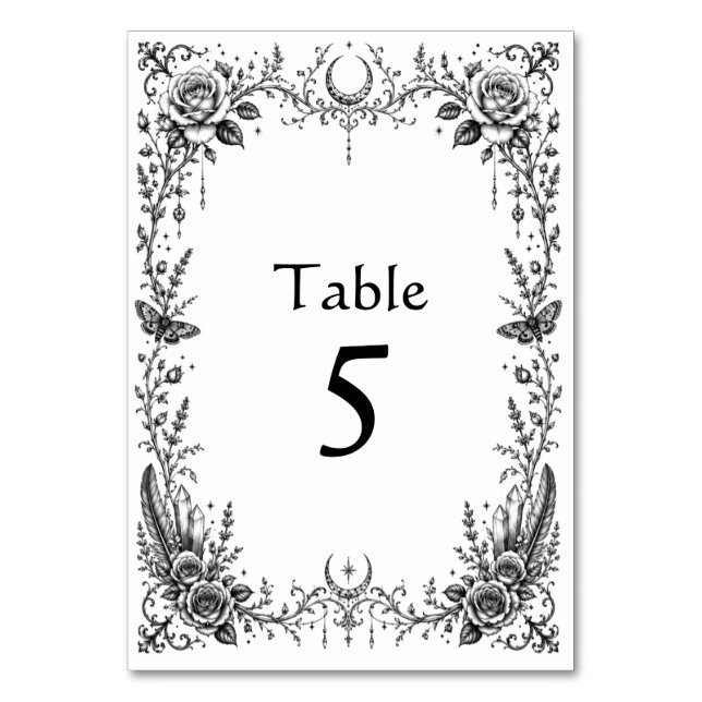 Numeração De Mesa Casamento Botânico Gótico Preto e Branco (Frente)