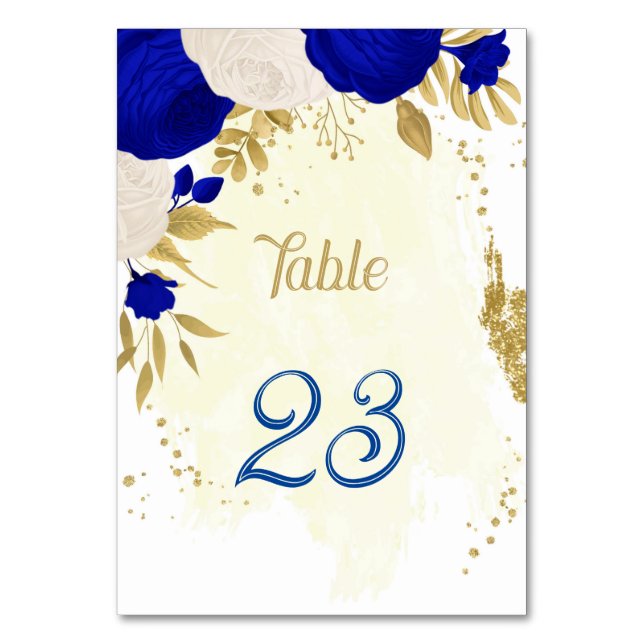 Numeração De Mesa casamento botânico real com flores azuis e brancas (Frente)