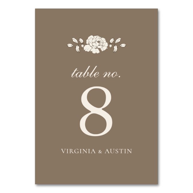 Numeração De Mesa Casamento Botânico Vintage Marrom (Frente)