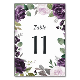 Numeração De Mesa Casamento Branca Floral Elegante Roxo e Prata