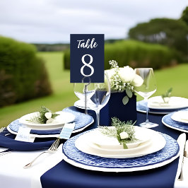 Numeração De Mesa Casamento Branco Azul-Marinho Simples Moderno