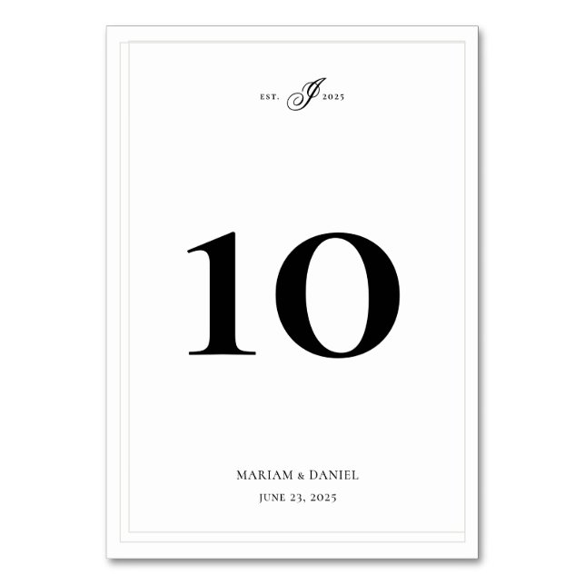 Numeração De Mesa Casamento Branco De Monograma Simples Elegante (Frente)