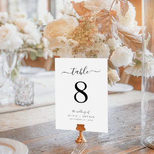 Numeração De Mesa Casamento branco e preto de caligrafia elegante