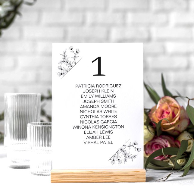 Numeração De Mesa Casamento Branco e Preto Floral Elegante (Criador carregado)