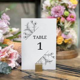 Numeração De Mesa Casamento Branco e Preto Floral Elegante