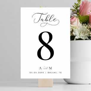 Numeração De Mesa Casamento Branco Elegante de Script e Monograma De