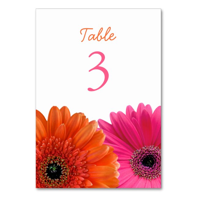 Numeração De Mesa Casamento Branco Orange Pink Gerbera Gerber Daisy (Frente)