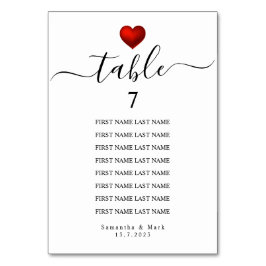 Numeração De Mesa Casamento Branco Simples do Coração Vermelho Moder