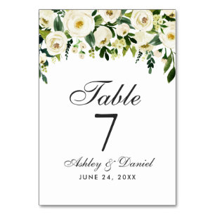 Numeração De Mesa Casamento Branco Verde Floral de Watercolor