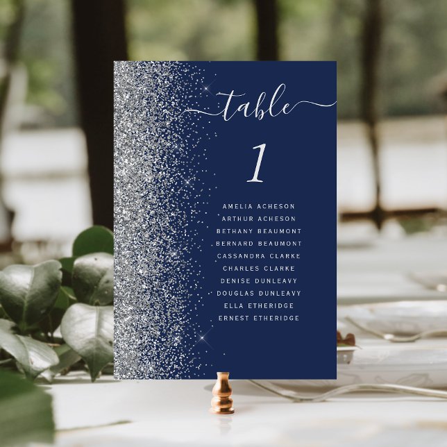 Numeração De Mesa Casamento Brilho Azul Marinho Prata (Criador carregado)